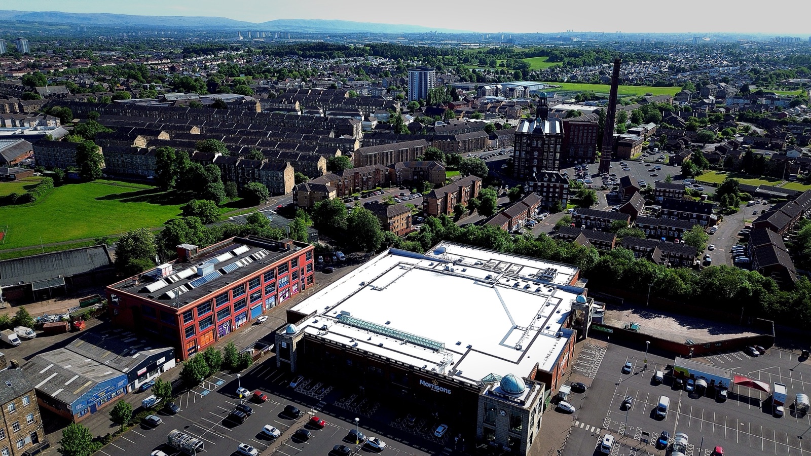 Aerial view across Paisley near Lonend
