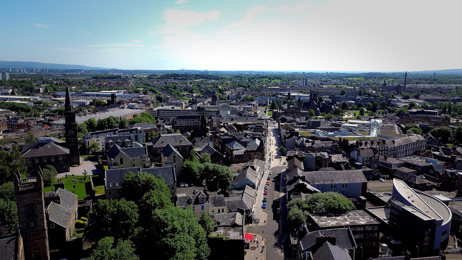 View from Coats Memorial towards Paisley town centre